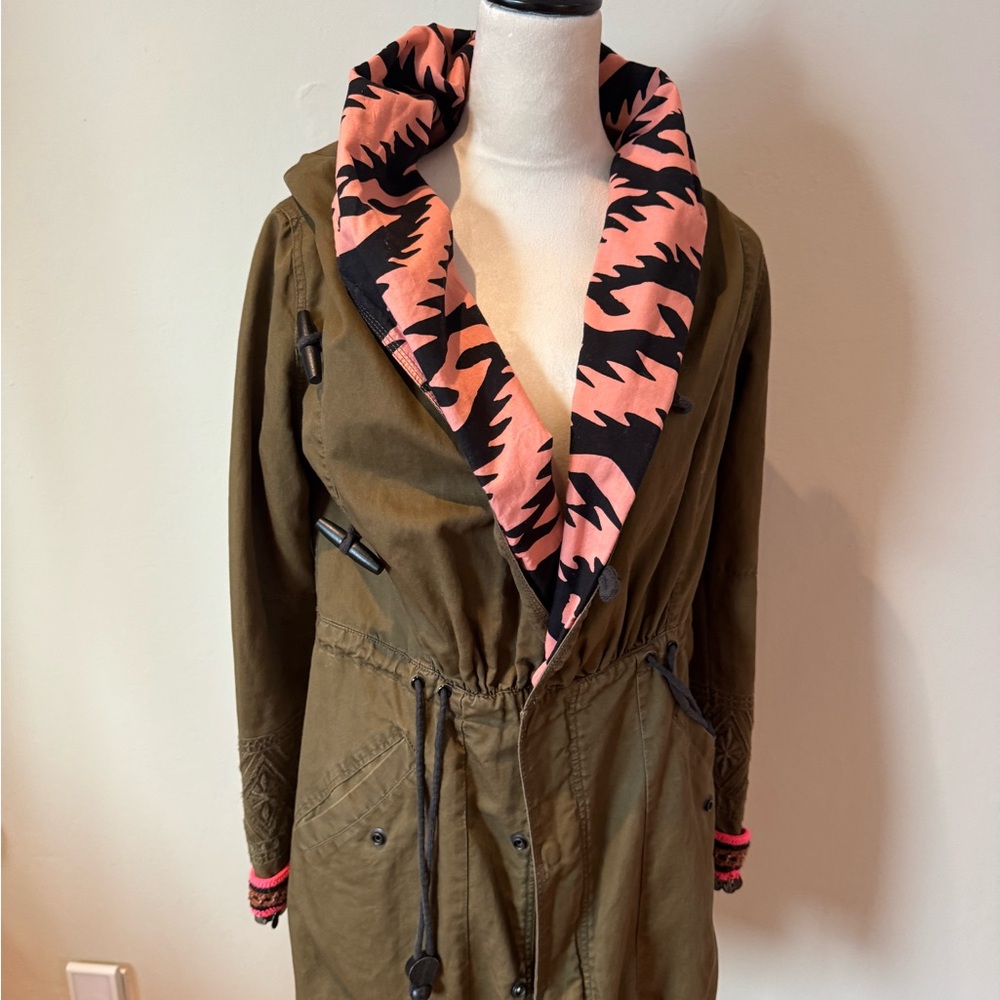 Olive Green Jacket with Pink Accents